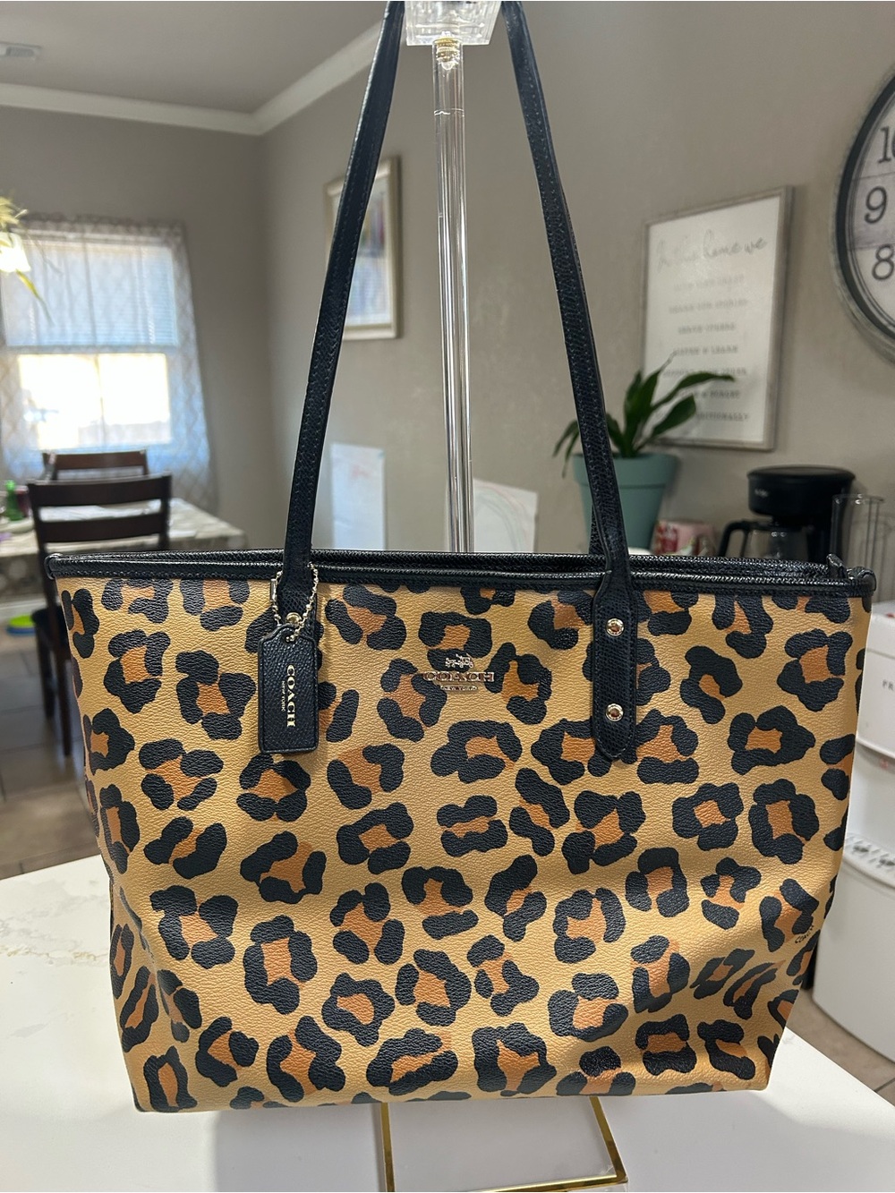 Coach Leopard-Print Leather Tote - Tan & Black*
